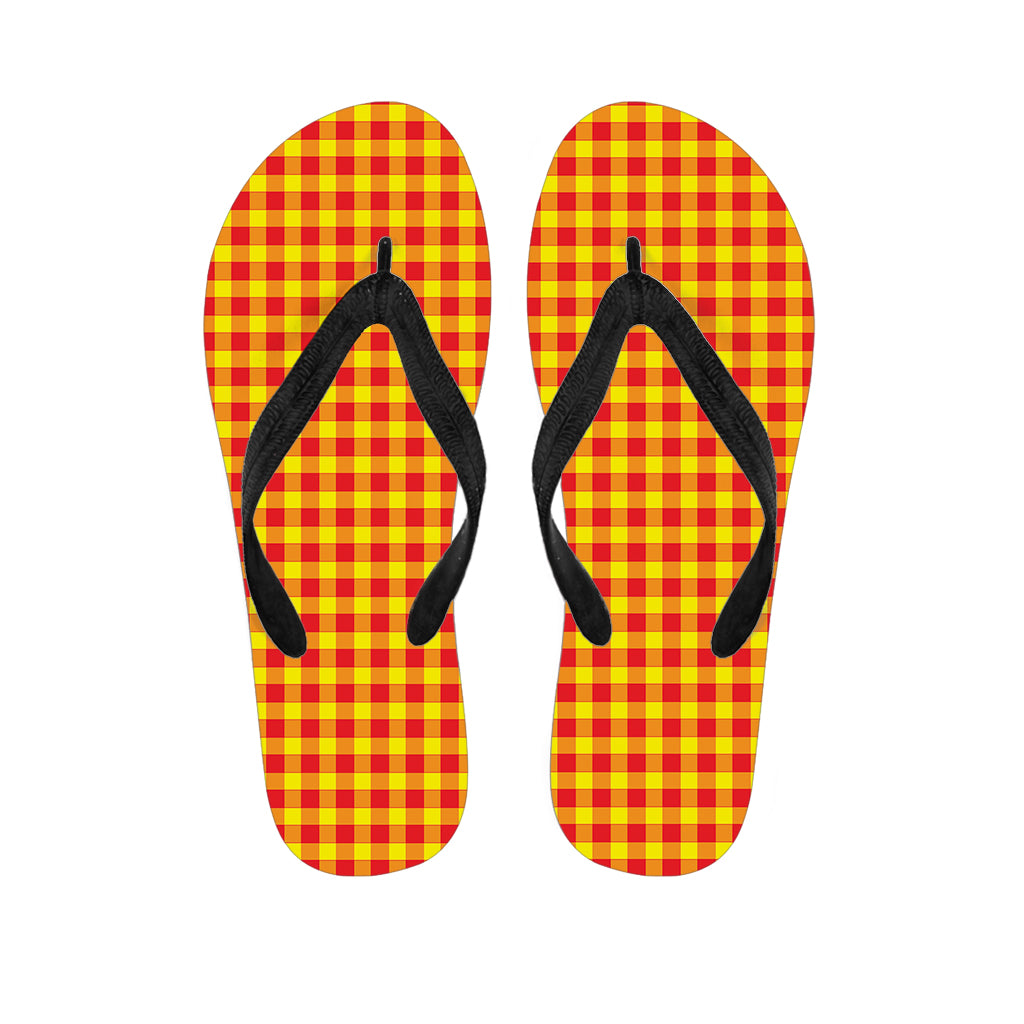 Red And Yellow Check Pattern Print Flip Flops