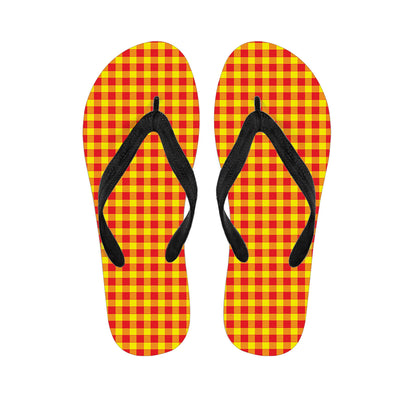 Red And Yellow Check Pattern Print Flip Flops