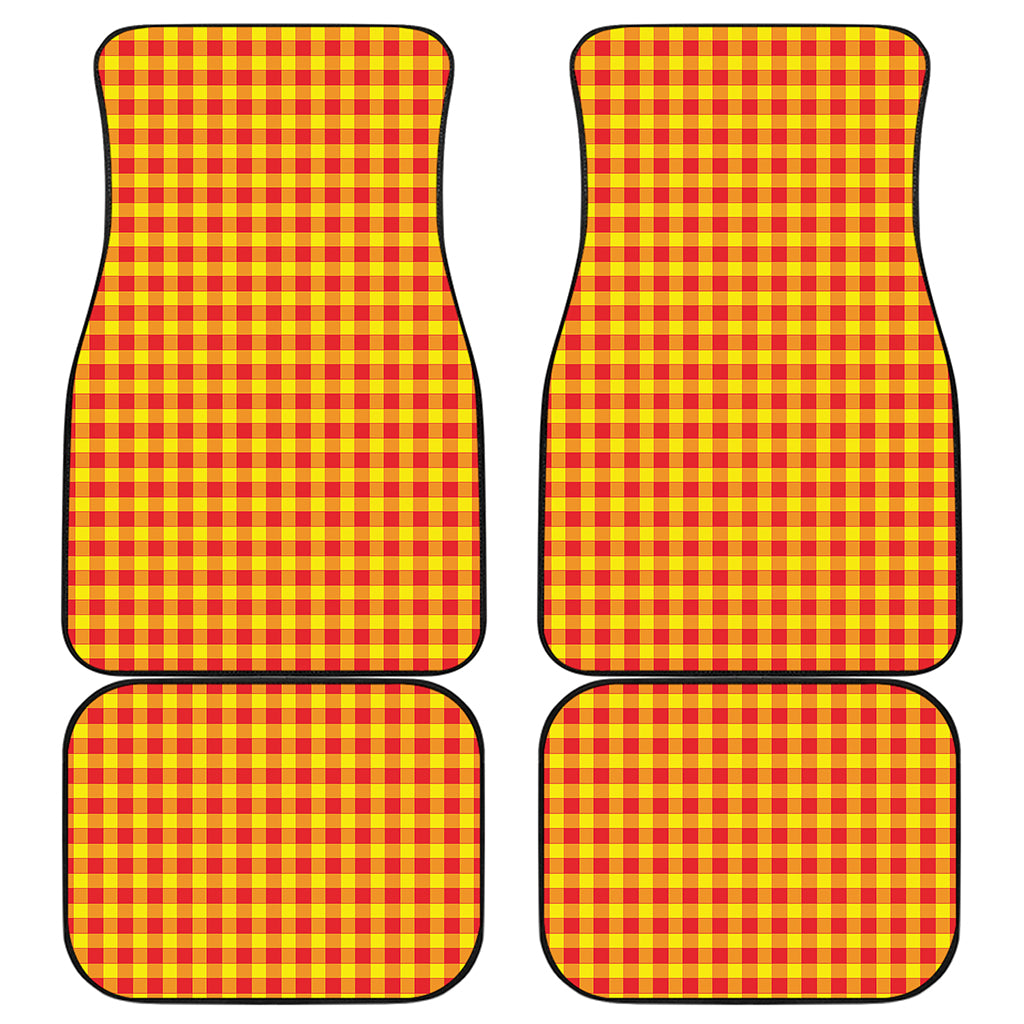 Red And Yellow Check Pattern Print Front and Back Car Floor Mats