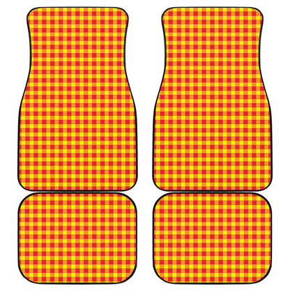 Red And Yellow Check Pattern Print Front and Back Car Floor Mats