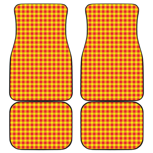 Red And Yellow Check Pattern Print Front and Back Car Floor Mats