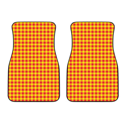 Red And Yellow Check Pattern Print Front Car Floor Mats