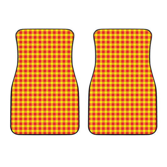 Red And Yellow Check Pattern Print Front Car Floor Mats