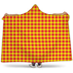 Red And Yellow Check Pattern Print Hooded Blanket