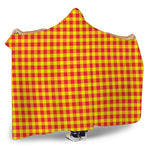Red And Yellow Check Pattern Print Hooded Blanket