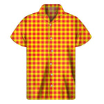 Red And Yellow Check Pattern Print Men's Short Sleeve Shirt