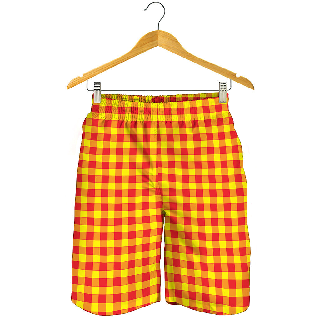 Red And Yellow Check Pattern Print Men's Shorts