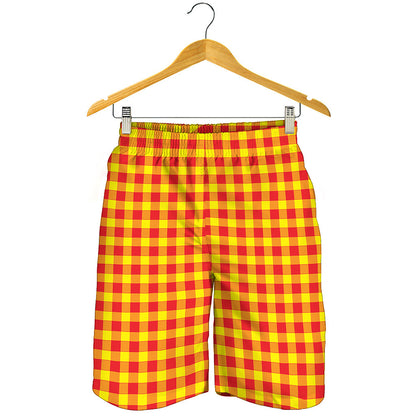 Red And Yellow Check Pattern Print Men's Shorts