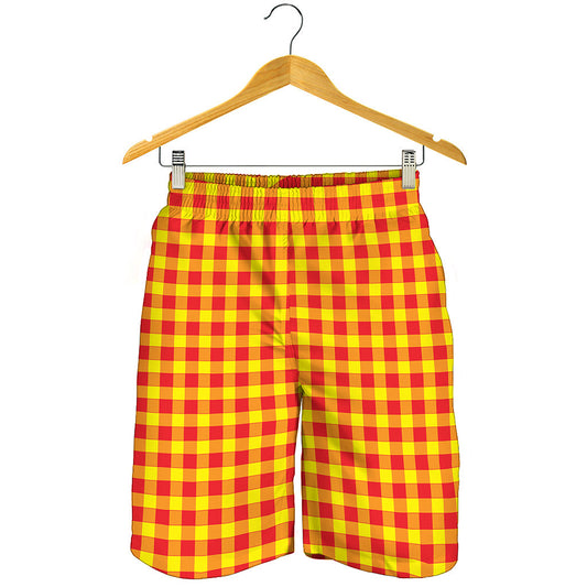 Red And Yellow Check Pattern Print Men's Shorts