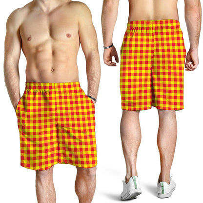 Red And Yellow Check Pattern Print Men's Shorts