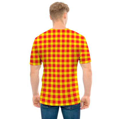 Red And Yellow Check Pattern Print Men's T-Shirt