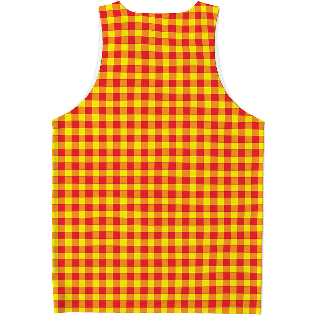 Red And Yellow Check Pattern Print Men's Tank Top