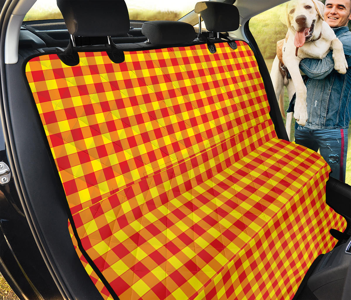 Red And Yellow Check Pattern Print Pet Car Back Seat Cover