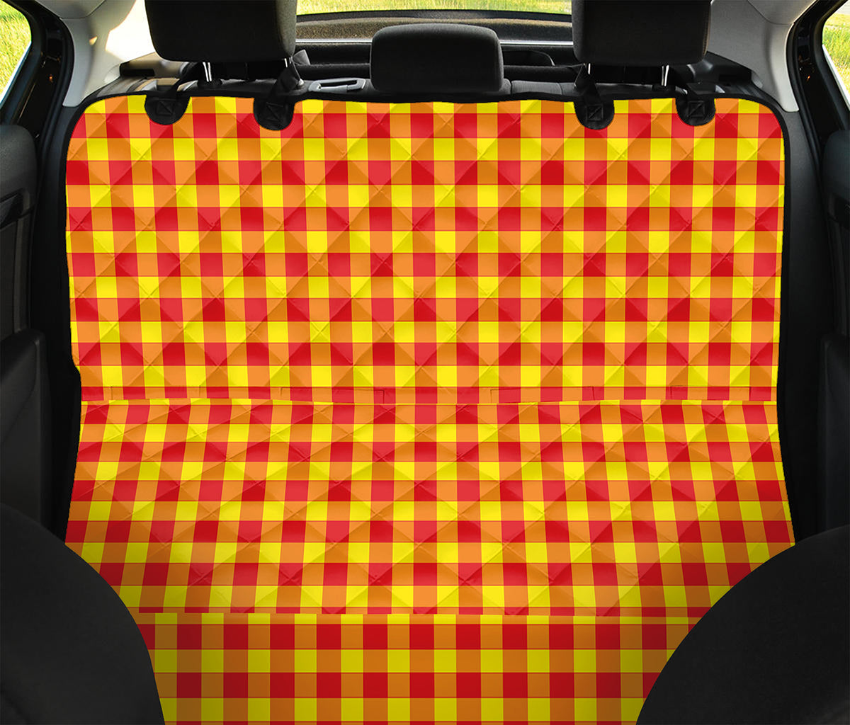 Red And Yellow Check Pattern Print Pet Car Back Seat Cover