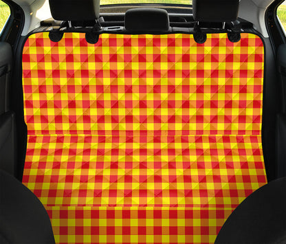 Red And Yellow Check Pattern Print Pet Car Back Seat Cover