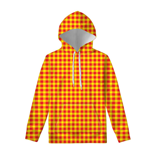 Red And Yellow Check Pattern Print Pullover Hoodie