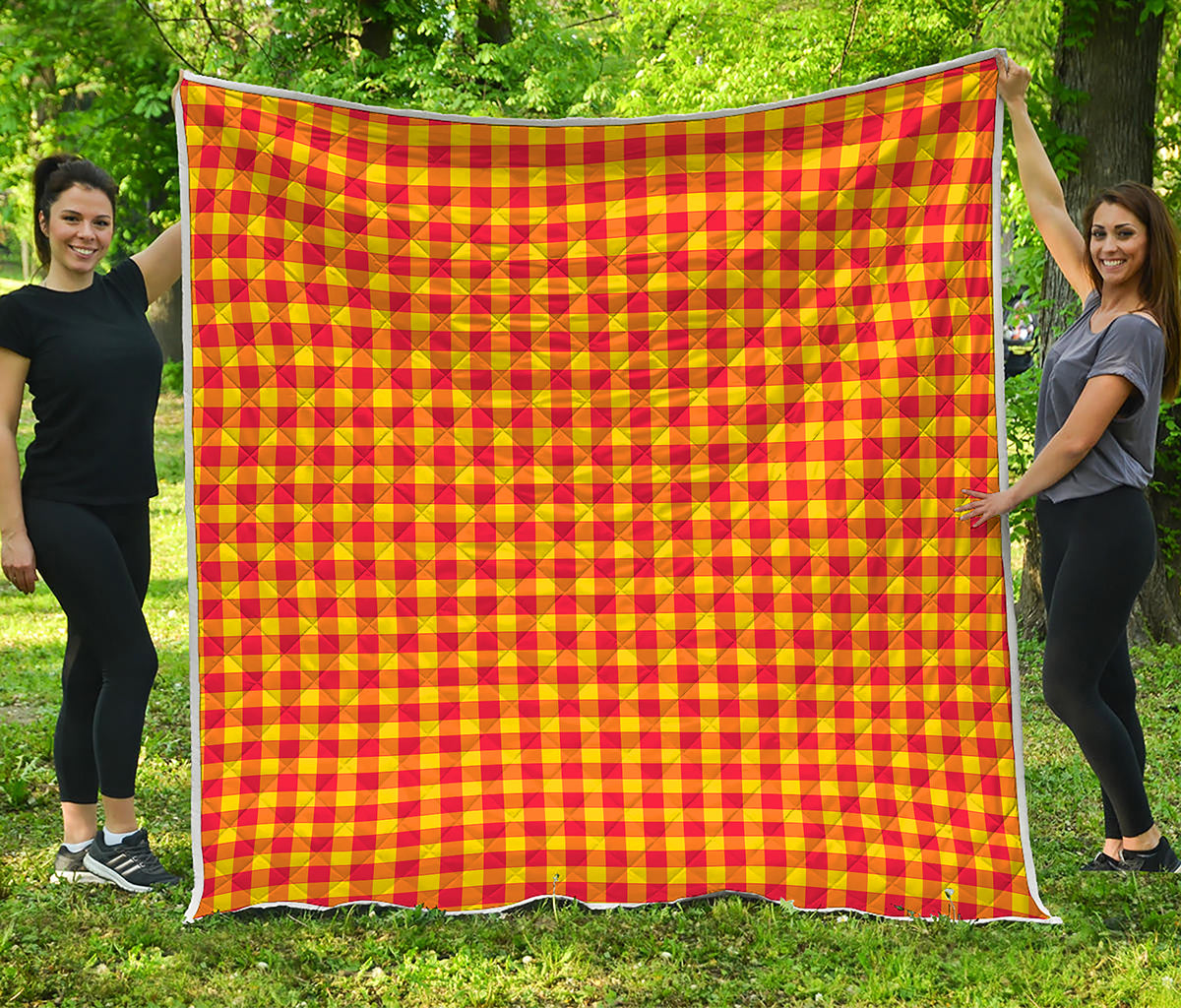 Red And Yellow Check Pattern Print Quilt