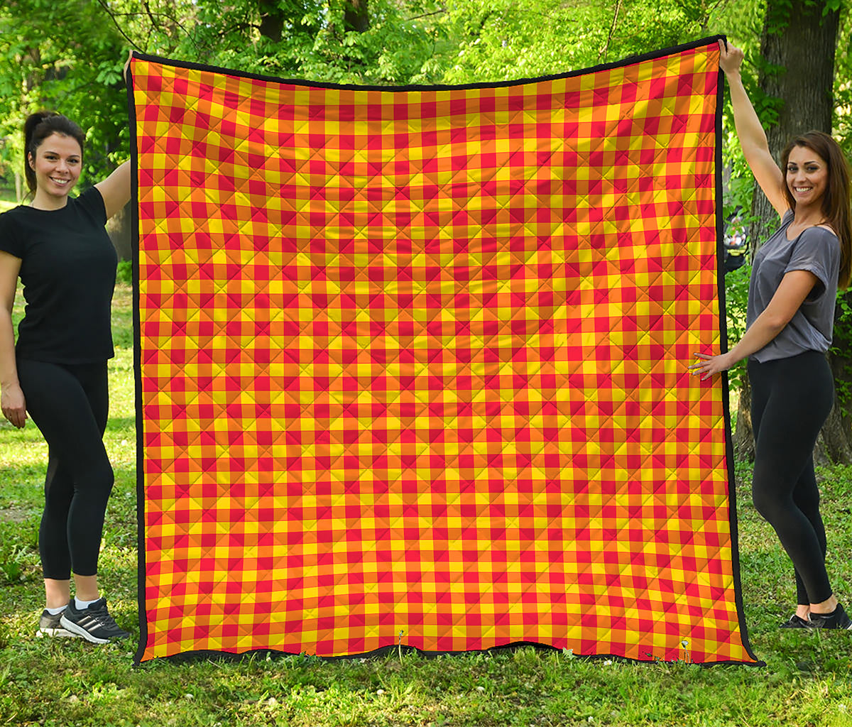 Red And Yellow Check Pattern Print Quilt