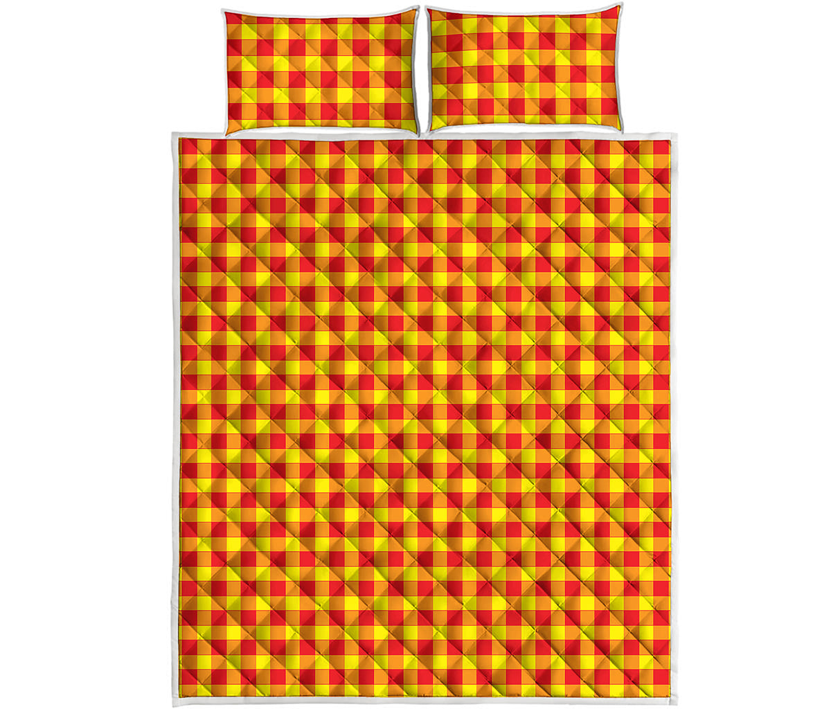 Red And Yellow Check Pattern Print Quilt Bed Set
