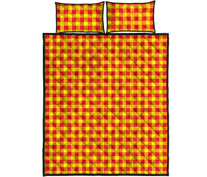 Red And Yellow Check Pattern Print Quilt Bed Set