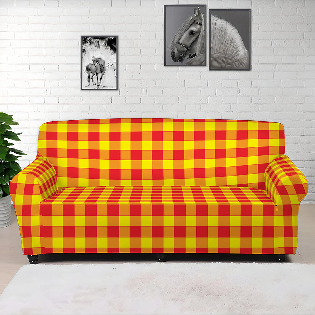 Red And Yellow Check Pattern Print Sofa Cover