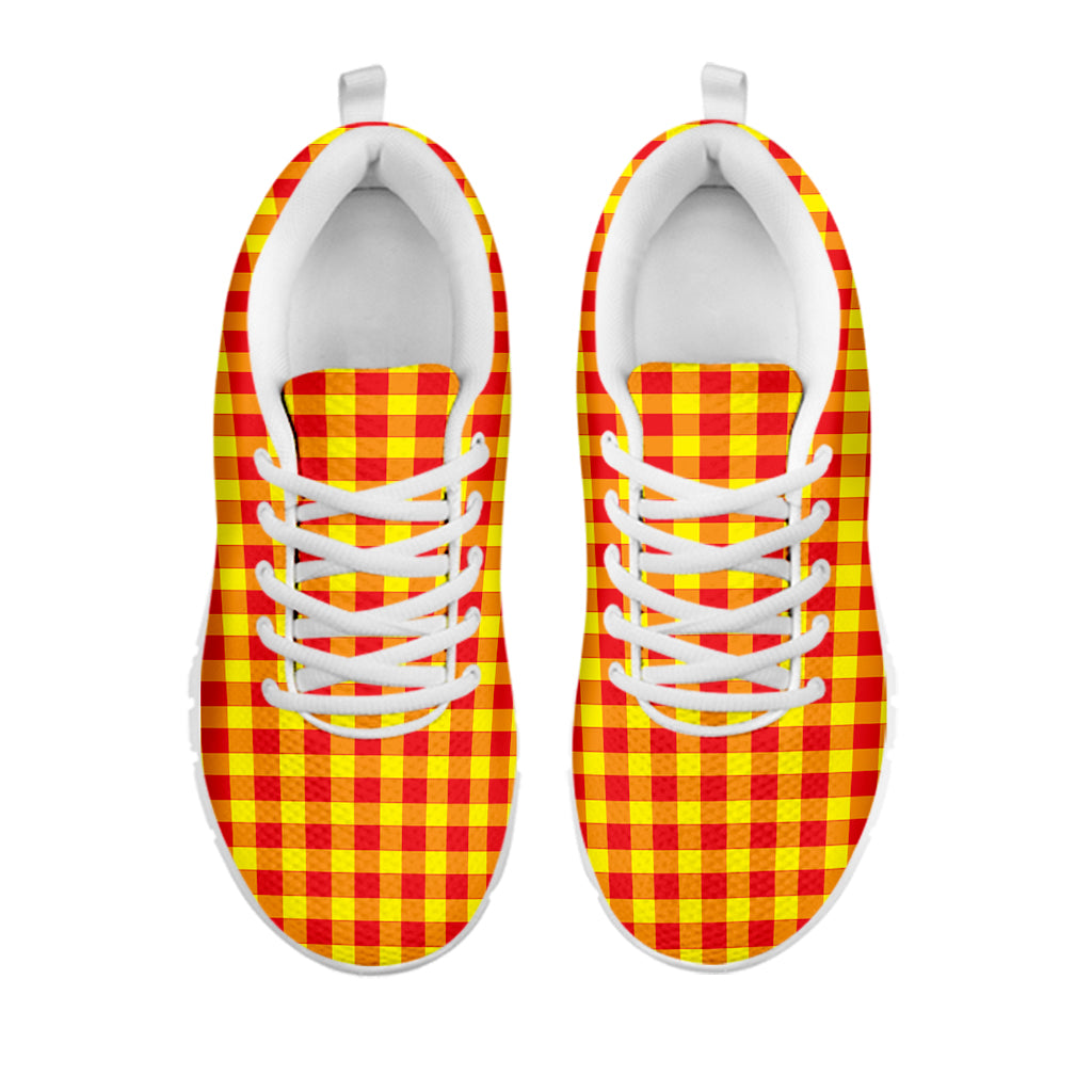 Red And Yellow Check Pattern Print White Sneakers