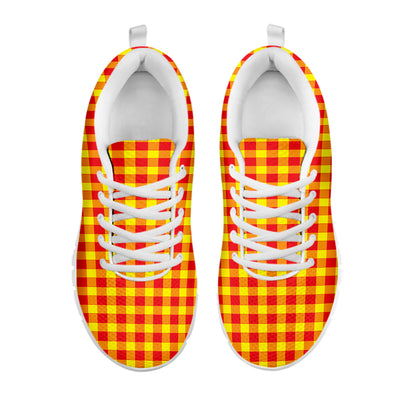 Red And Yellow Check Pattern Print White Sneakers