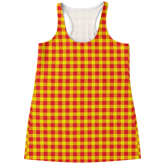 Red And Yellow Check Pattern Print Women's Racerback Tank Top