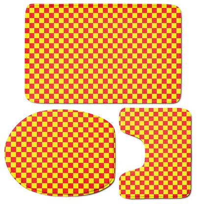 Red And Yellow Checkered Pattern Print 3 Piece Bath Mat Set