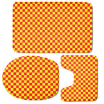 Red And Yellow Checkered Pattern Print 3 Piece Bath Mat Set