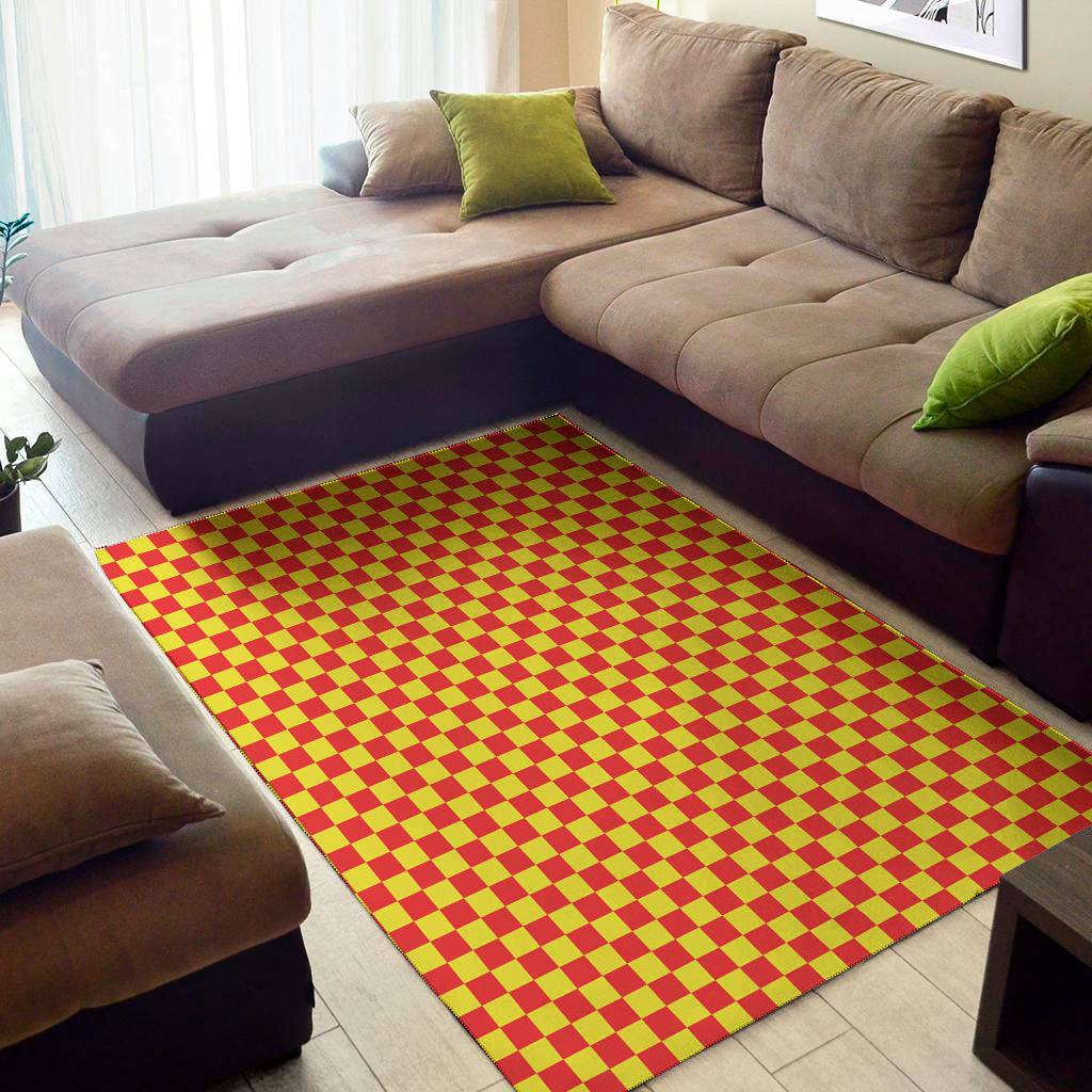 Red And Yellow Checkered Pattern Print Area Rug