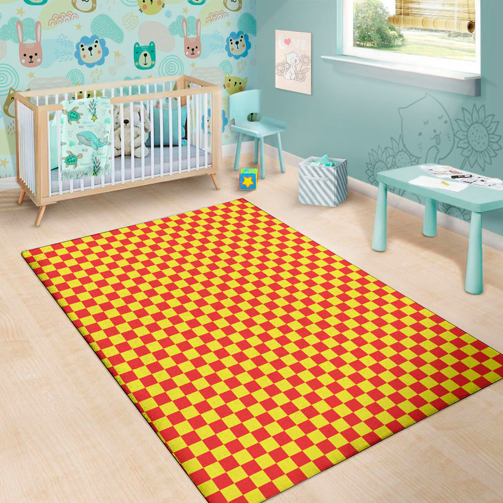 Red And Yellow Checkered Pattern Print Area Rug