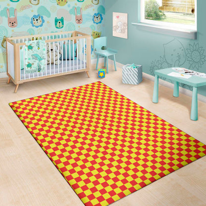 Red And Yellow Checkered Pattern Print Area Rug