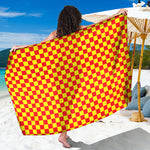 Red And Yellow Checkered Pattern Print Beach Sarong Wrap