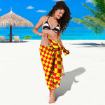 Red And Yellow Checkered Pattern Print Beach Sarong Wrap