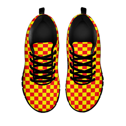 Red And Yellow Checkered Pattern Print Black Sneakers
