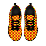 Red And Yellow Checkered Pattern Print Black Sneakers