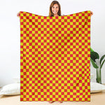 Red And Yellow Checkered Pattern Print Blanket