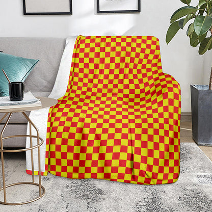 Red And Yellow Checkered Pattern Print Blanket