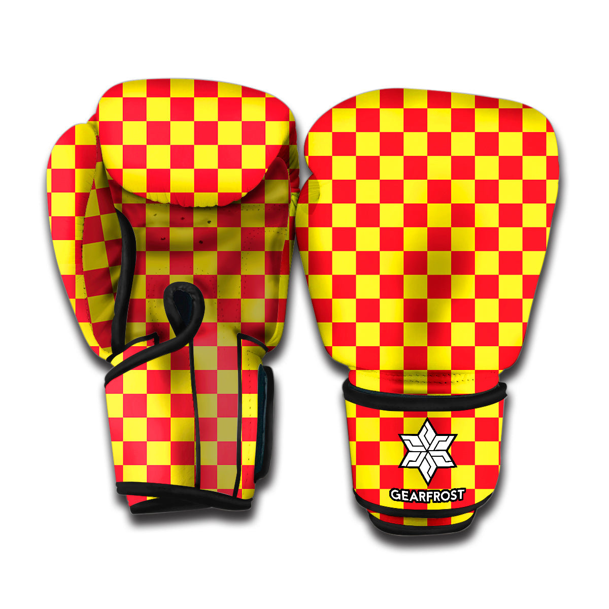 Red And Yellow Checkered Pattern Print Boxing Gloves