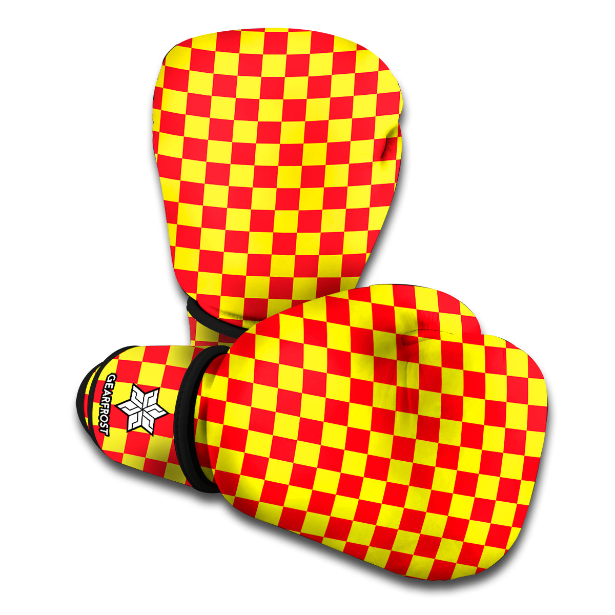 Red And Yellow Checkered Pattern Print Boxing Gloves