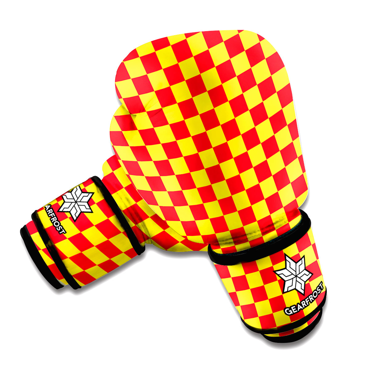 Red And Yellow Checkered Pattern Print Boxing Gloves