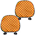 Red And Yellow Checkered Pattern Print Car Headrest Covers