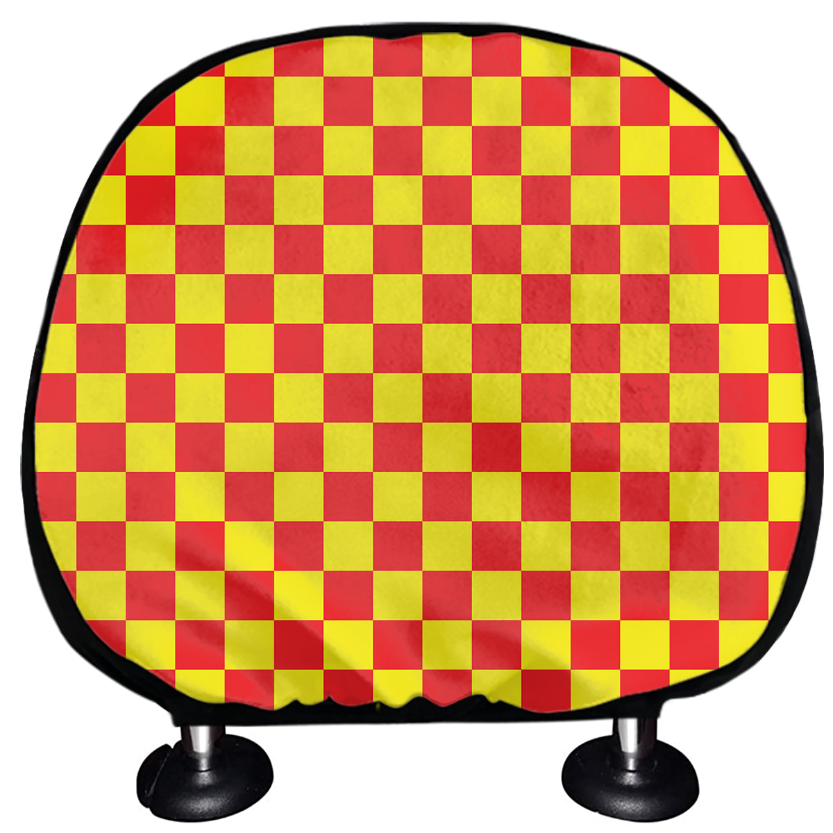 Red And Yellow Checkered Pattern Print Car Headrest Covers