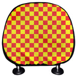 Red And Yellow Checkered Pattern Print Car Headrest Covers