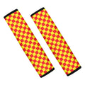 Red And Yellow Checkered Pattern Print Car Seat Belt Covers