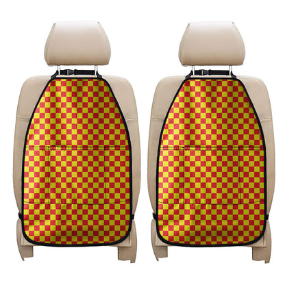 Red And Yellow Checkered Pattern Print Car Seat Organizers