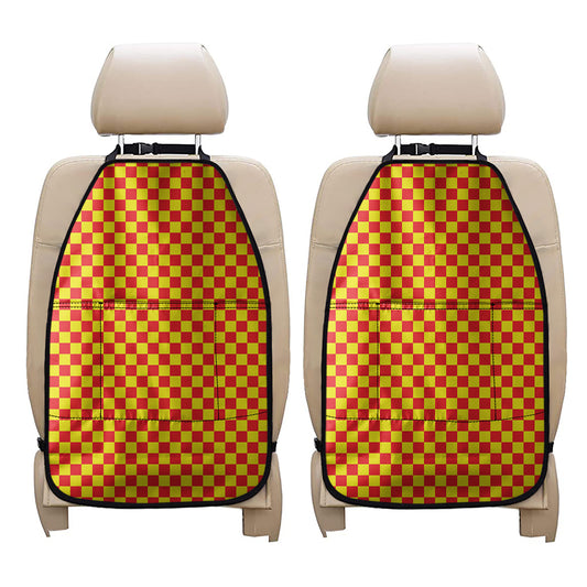 Red And Yellow Checkered Pattern Print Car Seat Organizers