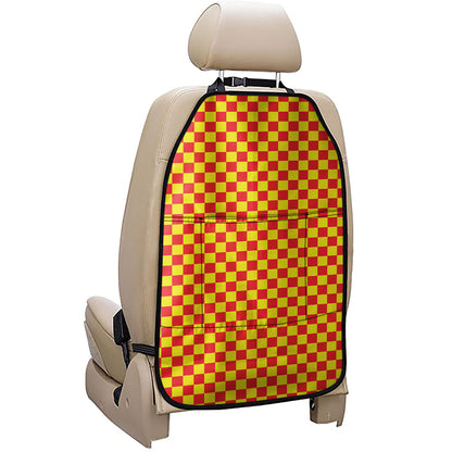Red And Yellow Checkered Pattern Print Car Seat Organizers