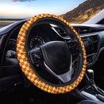 Red And Yellow Checkered Pattern Print Car Steering Wheel Cover